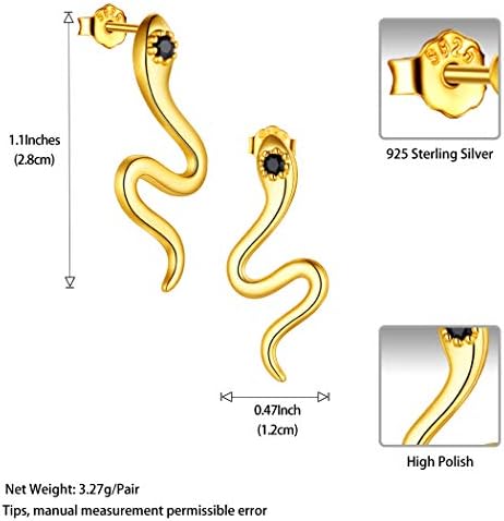 Jewmon Adjustable Snake Ring Sterling Silver Serpent Open Rings Snake Necklace Punk Snake Stud Earrings for Women Girls Men Animal Jewelry Gift for Mom Daughter Sisters Friends Birthday Christmas Gift