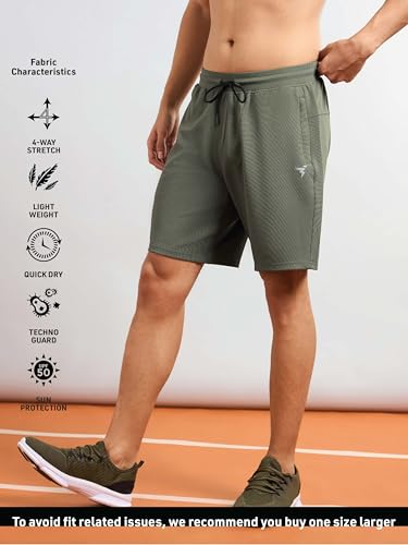 Image of TECHNOSPORT Men Solid Slim Fit Sports Shorts TS Flexi Polyester Mid Rise Drawstring Shorts Pant for Men Pockets Gym Workout Running Joggers Casual Quick Dry