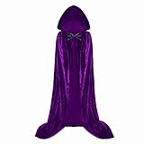 UTTPLL Velvet-Halloween-Christmas-Cosplay-Costumes Kids Adults Robe Hooded Cloak Cape Unisex Boys Girls Wizard Party Gifts Magic Supplies Purple Large