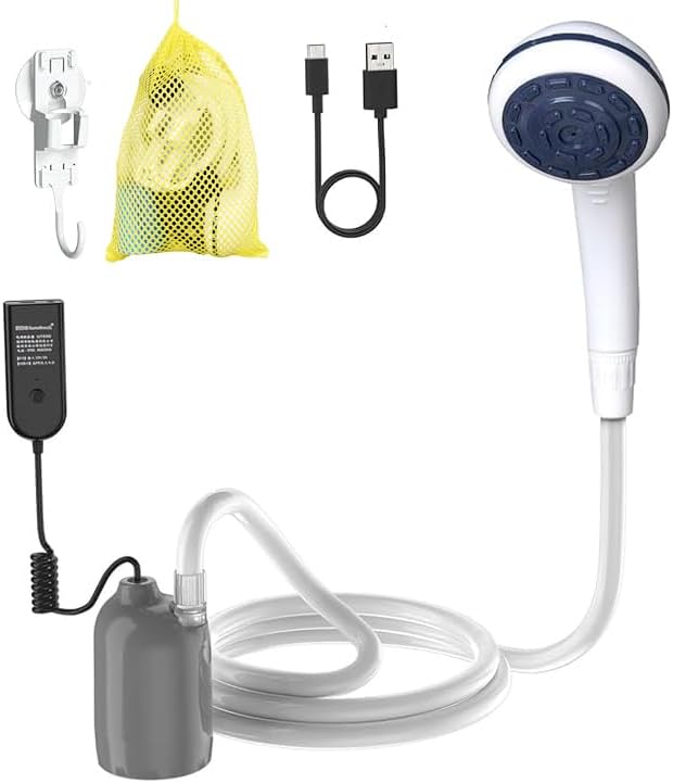 Portable 12V High Pressure Camp Shower Pump Compatible with Car Lighter Plug&PD Fast Charging Portable Power Banks by USB-C,Outdoor Shower for Camping