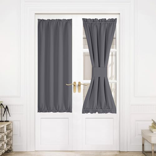 NICETOWN Grey Privacy Blackout French Door Curtain for Window