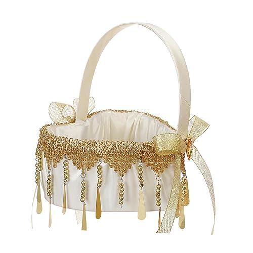 TOOYFUL Flower Girl Basket Comfortable Handle Delicate Love Symbol European Style for Wedding Party Supplies Bridal Accessories Ornament Decor, Aureate