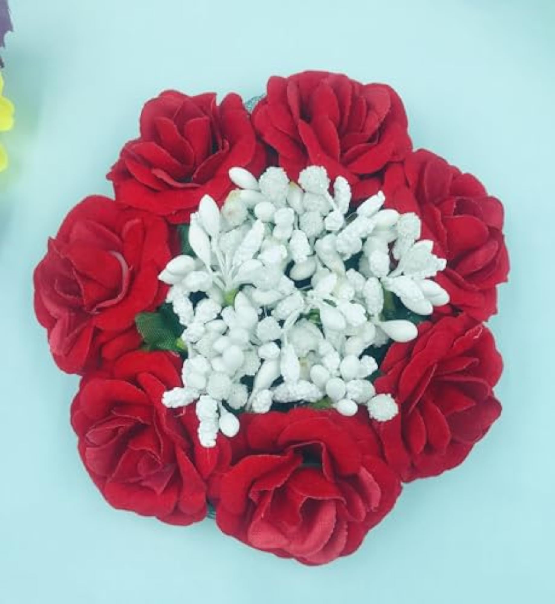 Artificial Flower Gajra/Juda for Bridal Bun, Red White Yellow