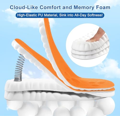 Image of 4D Cloud Insoles Men, Memory Foam Insoles for Women, Comfort and Breathable Plantar Fasciitis Insole, Shoe Inserts with Arch Support, Trim to Fit All Shoe Types (1Pair-Orange, Men 7-8 /Women 8.5-9.5)