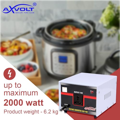 Image of Axvolt Crysta 2000 W Step Down Voltage Converter | 220V-240V to 110V-120V Heavy Duty Transformer | Use USA, Canada & Japan Appliances in India | Universal Socket | 2-Year Warranty