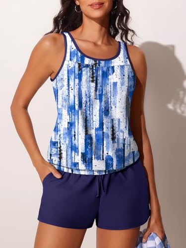 Image of Summer Mae Womens Tankini Swimsuits Two Piece with Pockets Bathing Suits | Modest Fit,Side Pockets,Tummy Control,Built-in Boyshorts,Removable Pads,Soft Coverage for Beach Vacations