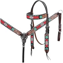 HILASON Western Horse Headstall American Leather Dark Brown | Breast Collar Tack Set for Horses