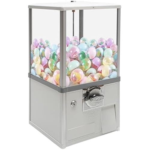 Gumball Machine,Vending Machines for Business,1.77-1.97Inch Ball Diameter,800 Coin Bank Capacity,4 25 Cent Coins,Vending Machine for Selling Capsule Toys Candies (White)
