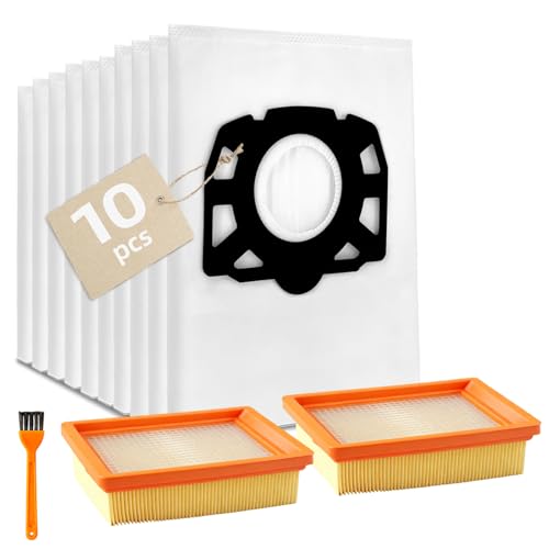 10 Sacs à Poussière + 2 Filtres pour Kärcher WD4, WD5, WD6, MV4, MV5, MV6, Remplacement Non-Tissé KFI 487 Aspirateur Humide Sec