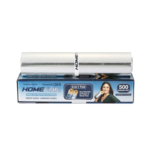 Image of HOMEFOIL 2-in-1 Paper & Silver Converted Aluminium Foil (500 Grams Net) for Packing | Keeps Food Fresh | Ideal for Wrapping, Storing and Serving | 33.06 Meter Net Guaranteed Length
