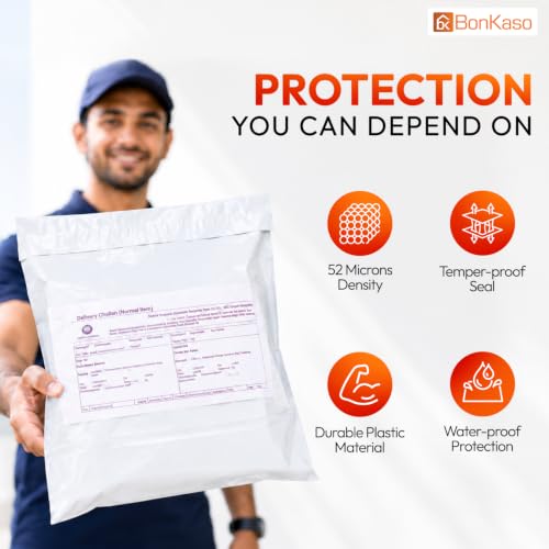 Image of BonKaso 10x14 Inch Poly Courier Bags with POD | 55 Mic Tamper-Proof Self-Seal Plastic Packaging Envelopes for Shipping, E-Commerce & Delivery - Secure Mailers (Pack of 200)