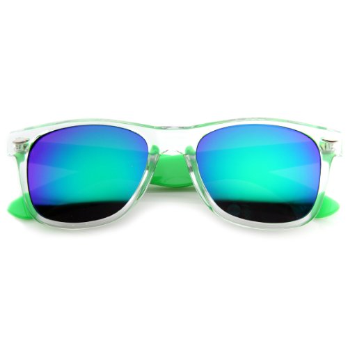zeroUV Bright Two-Tone Transluscent Acetate Horn Rimmed Sunglasses w/Color Mirror Lens (Green)