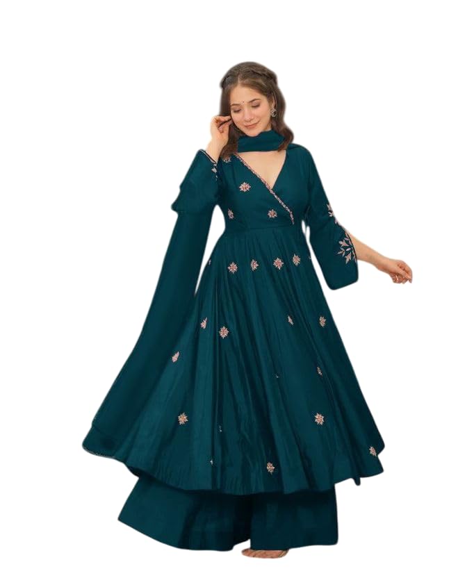 Women Embroidery Solid Anarkali Kurta and Pant Set with Dupatta-picture-42