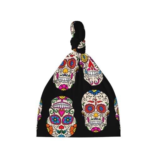 Sugar Skulls Baby Hats 0-6 Months Adjustable Top Knot Stretchy Soft Newborn Hats Baby Boy Girl Beanie Black
