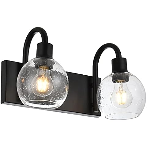 WINSHEN Bathroom Vanity Light with Globe Seeded Glass 2-Lights Industrial Black Wall Sconce Lighting for Foyer Hallway Cover