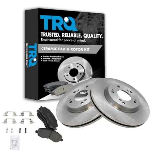 TRQ Front Brake Pad and Rotor Set Ceramic Vented Rotors Compatible with 2007-2017 Jeep Patriot Compass 2011-2021 Mitsubishi Outlander Sport 2007-2019 Outlander 2006-2012 Eclipse 2004-2009 Galant