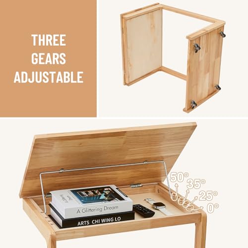 Image of Uniclinens Couch Tables that Slide Under - Rolling Side Table C Shape, Wooden Slim Sofa Desk with Wheels, Small TV Tray for Laptop Multi-Purpose Living Room Bedroom, Natural