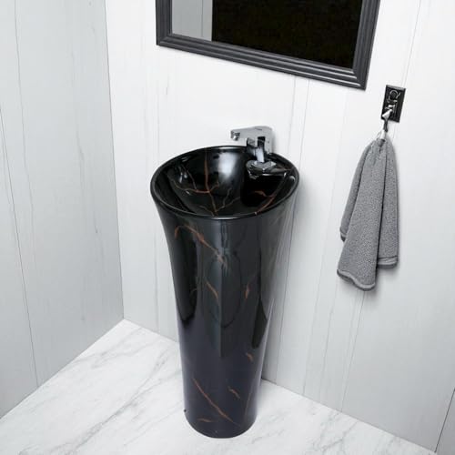 Image of Clay Plus TM Premium Ceramic's Designer Damru Pedestal Wash Basin Elegent Look Bathroom /Living room (TM18-)
