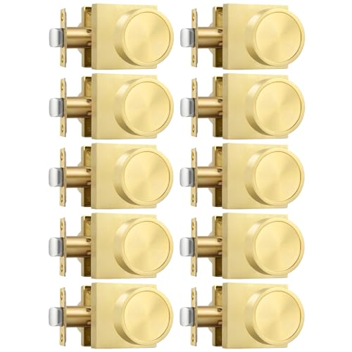Image of Goldenwarm Brushed Gold Door Knobs Passage, Closet Door Knob Zinc Alloy, Contemporary Gold Interior Door Knobs for Hallway, 10 Pack