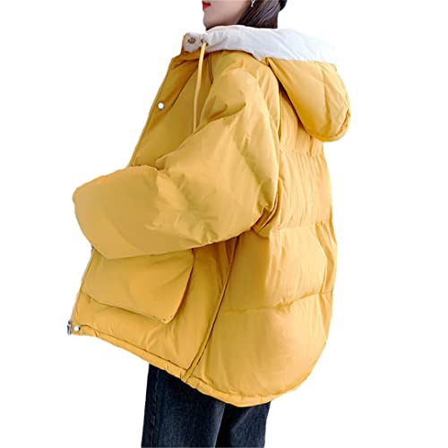 Parka d'hiver courte doudoune rembourrée manteau à capuche épais femme jaune 3XL
