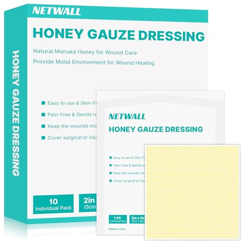 Manuka Honey Wound Dressing 2 x 2 Nonstick Gauze Pads Sterile Medical Grade Manuka Honey for Wound Care Honey Patch Wound Repair for Burns Abrasions Cuts and Scalds (Individually Pack of 10)