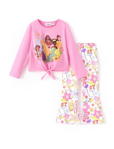 Image of Disney Frozen Princess Minnie Stitch Girl Clothes Long Sleeve Knot Front Sweatshirt Flare Pants Fall 2 Piece Outfit 2-9Y