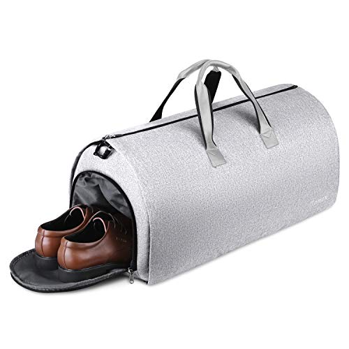 Gonex Garment Bag Carry on Duffle Suit Bag with Shoe Pocket, Convertible Hanging Duffel Travel Suitcase for Men Women Gray