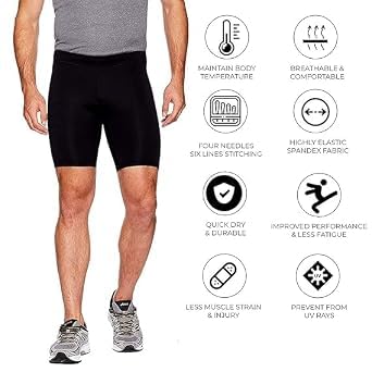 Image of Active Shorts Tights for Men, 4-Way Lycra Atheletic Shorts, Running Black