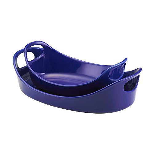 Rachael Ray Ceramics Bubble and Brown Oval Baker Set, 2-Piece, Blue