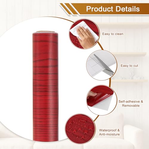 Papel tapiz autoadhesivo impermeable para encimeras de cocina madera roja 4