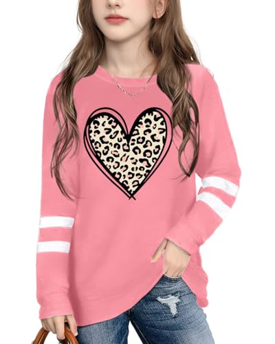 Image of Ithalt Kids Valentine Shirt Girls Valentines Shirts Cute Heart Graphic Long Sleeve Tee Tops 4-14y