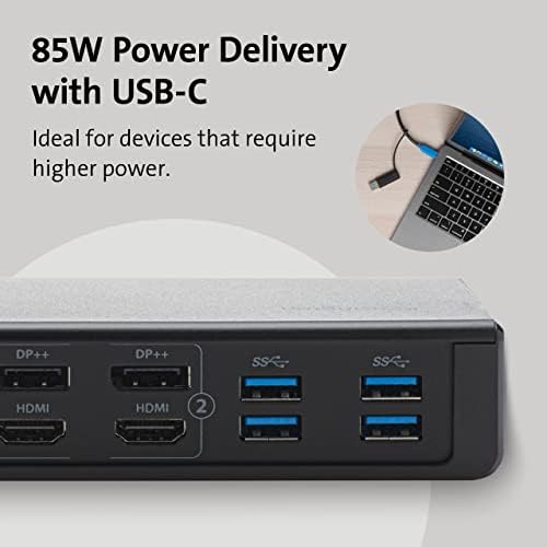 Kensington SD4750P USB-C Docking Station for Windows, MacBook, Surface and Chromebooks Dual 4K Video, 85W PD (K39105NA)