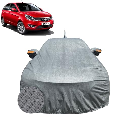 Image of Car Cover for Tata Bolt (2015-2019) | 100% Waterproof Cover with Antenna & Reflective Mirror Pockets | Dustproof, Scratchproof, Heatproof Bolt Car Cover |Soft Cotton Lining| Grey