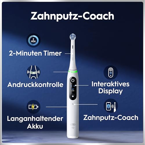 Oral-B iO Series 6 Elektrische Zahnbürste/Electric Toothbrush, 2 Aufsteckbürsten, 5 Putzmodi für Zahnpflege, Magnet-Technologie, Display & Reiseetui, Designed by Braun, white 4