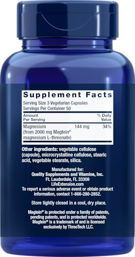 Life Extension Neuro-Mag Magnesium L-Threonate, 150 Vegetarian Capsules, Magtein Supplement for Women and Men - Image 3
