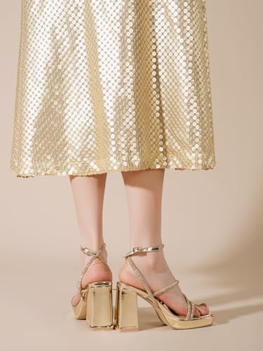 Image of Shoe'N Tale Platform Heels for Women Strappy Block Chunky Heels Square Toe Ankle Buckle Sandals