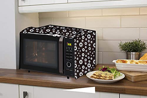 Da Anushi Full Closure Microwave Oven Top Cover for Samsung 28L CE1041DSB2/TL Convection Microwave Oven with PVC Attractive Digital Prints/Dustproof/Water Resistant-Black Flower