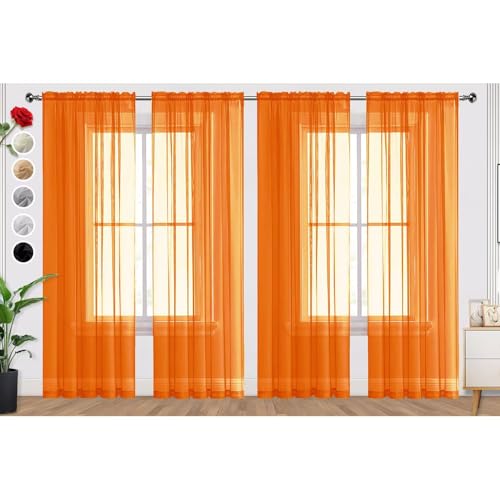 SpaceDresser Orange Sheer Curtains 4 Panels Rod Pocket Semi-Sheer Curtain