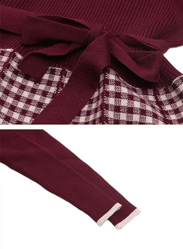 Image of LAI MENG FIVE CATS Women's Elegant Long Sleeve Sweater Plaid Knit Pullover Fall Midi Dress