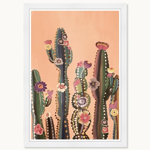 Wynwood Studio Cactus Flora Framed Trendy Maximalist Decor 1 Piece Canvas Wall Art, 15" x 21 ", White Satin Flat Frame by Wynwood Studio - Used condition - US$28.88