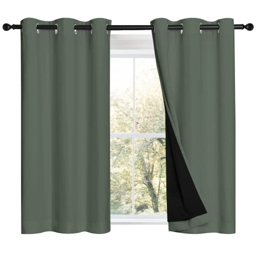 Image of NICETOWN Dark Mallard 100% Blackout Curtains 45 inches Long, 2 Thick Layers Completely Blackout Window Treatment Thermal Insulated Lined Drapes for Small Window (1 Pair, 42 inches Width Each Panel)
