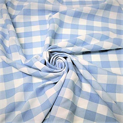 Premium Light Blue Gingham Checkered 100% Polyester Poplin Fabric – 58/59" Wide, Perfect for Crafts and Apparel