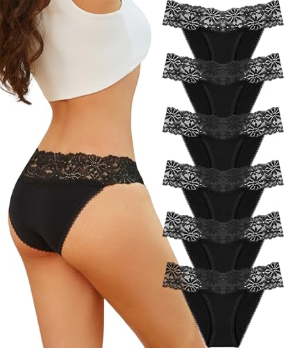 ALL OF SHE 6er Pack Unterwäsche Frauen Unterhosen Damen Spitze Baumwolle Sexy Dessous Hipster Panties Damen Atmungsaktiv Underwear Weiche Slips...