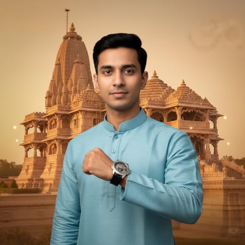 Image of Shree Ram Skeleton Watch, Ayodhya Mandir Theme, Mechanical Look Quartz, Stainless Steel Metal Bracelet, Round Dial with Deity Engraving for Man and Boyes