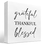 Grateful Thankful Blessed Motivational Wood Box Sign,Inspirational Wooden Block Sign for Home Bedroom Farmhouse Wall Shelf Table Decor
