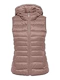 seitliche Eingrifftaschen ONLY Damen Puffer Weste Wattierte Stepp Übergangsjacke mit Kapuze Basic ohne Ärmel ONLNEWTAHOE, Farben:Terracotta, Größe:S