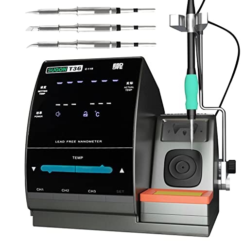 SUGON T36 Professional Soldering Station 2 Sec Heat Quickly, Equipped with 3 JBC Soldering Iron Tip, 110V Soldering Iron Station with Temperature Control 392-842â„‰,Soldering Iron Tip Replacement Stand
