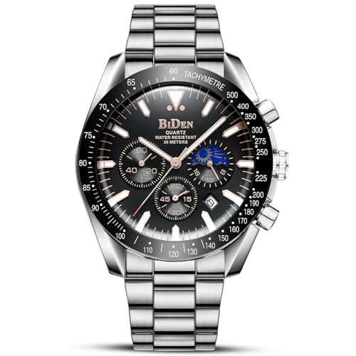 HANPOSH Mens Watches Chronograph Stainless Steel Analog Quartz Watch Waterproof Men's Wrist Watches Business Casual Fashion Watch for Men