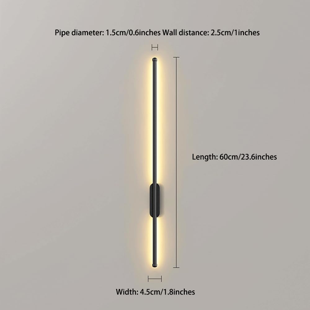 Klobvtt Applique Murale Noire Minimaliste LED Lampe Murale à Long Tube Appliques Linéaires Luminaire Mural Salon Appliques Murales Ligne Lampes Murales Pour Chambre à Coucher Chevet Intérieur Laveuse