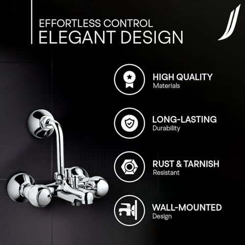 Image of Jaquar Wall Mixer 3-in-1 System with Provision for Hand & Overhead Shower - 115mm Long Bend Pipe, Connecting Legs & Flanges (Shower Units Not Included), Chrome Finish